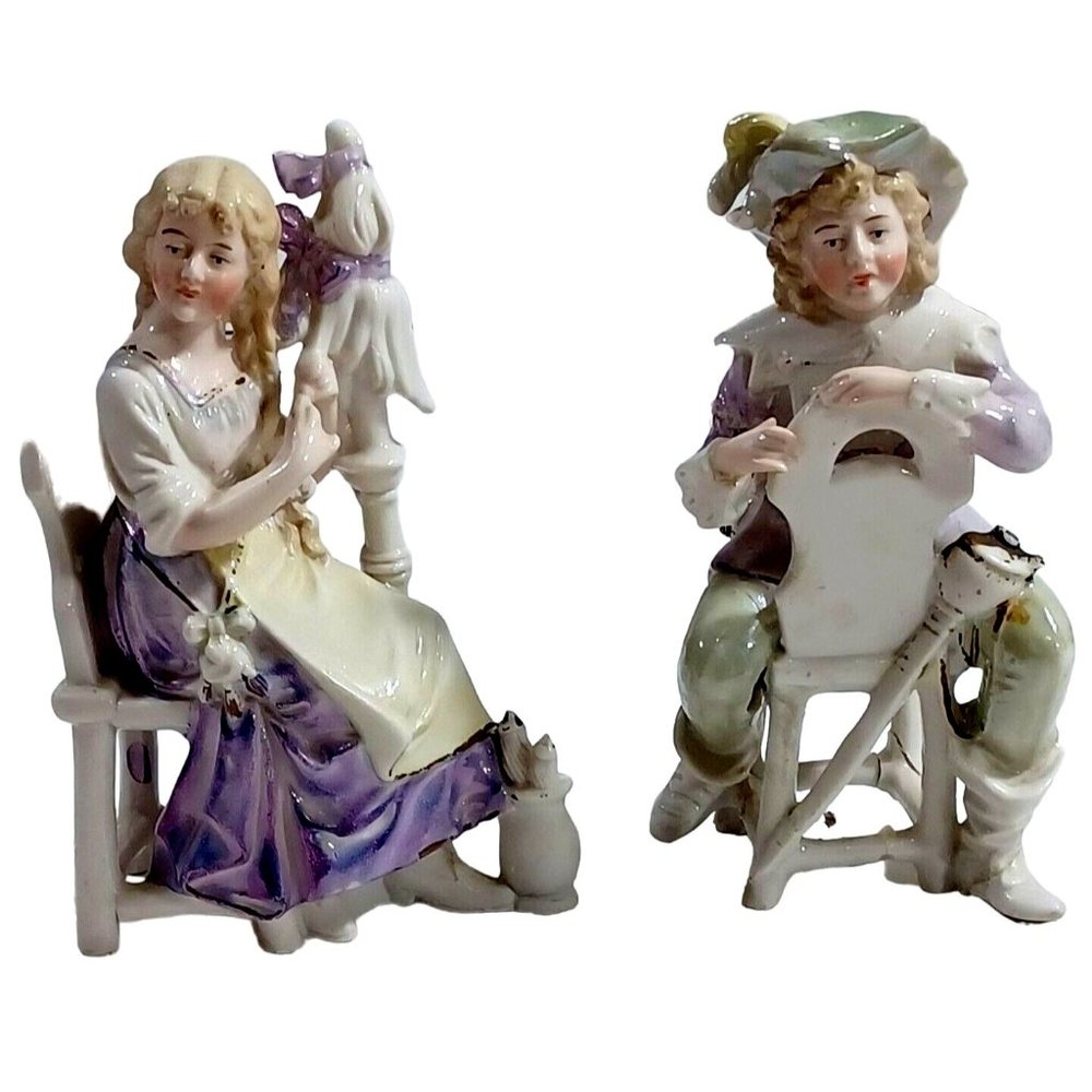 Antique Victorian Set of 2 Figurine DEP 11589  Von Schierholz Dresden Germany